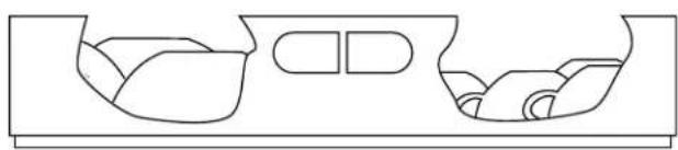 Simple line drawing of two bowl-shaped objects with a capsule and two side cutouts, no text or symbols present.