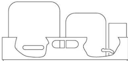Pure line drawing of a mechanical or electrical component with no text, numbers, or symbols