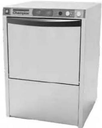 Front view of a stainless steel kitchen appliance with control panel and side door (no visible text or symbols)
