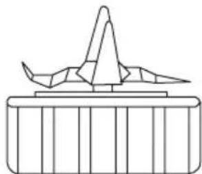 Line drawing of a stylized bird perched on a rectangular base (no text or symbols)