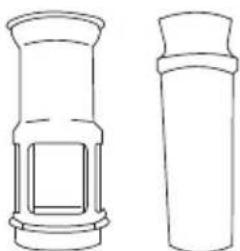 Two line drawings of cylindrical containers or vials, one upright and one tilted (no text or symbols)
