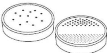 Two identical petri dishes with perforated lids, one larger and one smaller, both without any text or symbols.