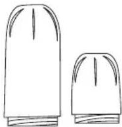 Simple line drawing of two identical cylindrical objects with curved top caps (no text or symbols)