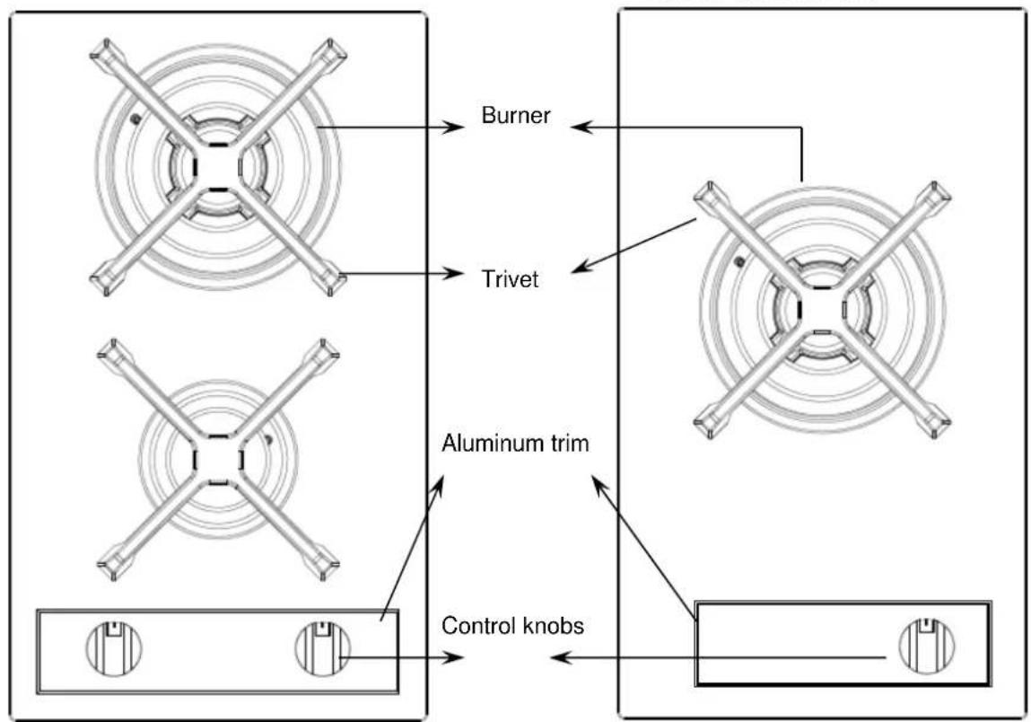 Burner Trivet Aluminum trim Control knobs