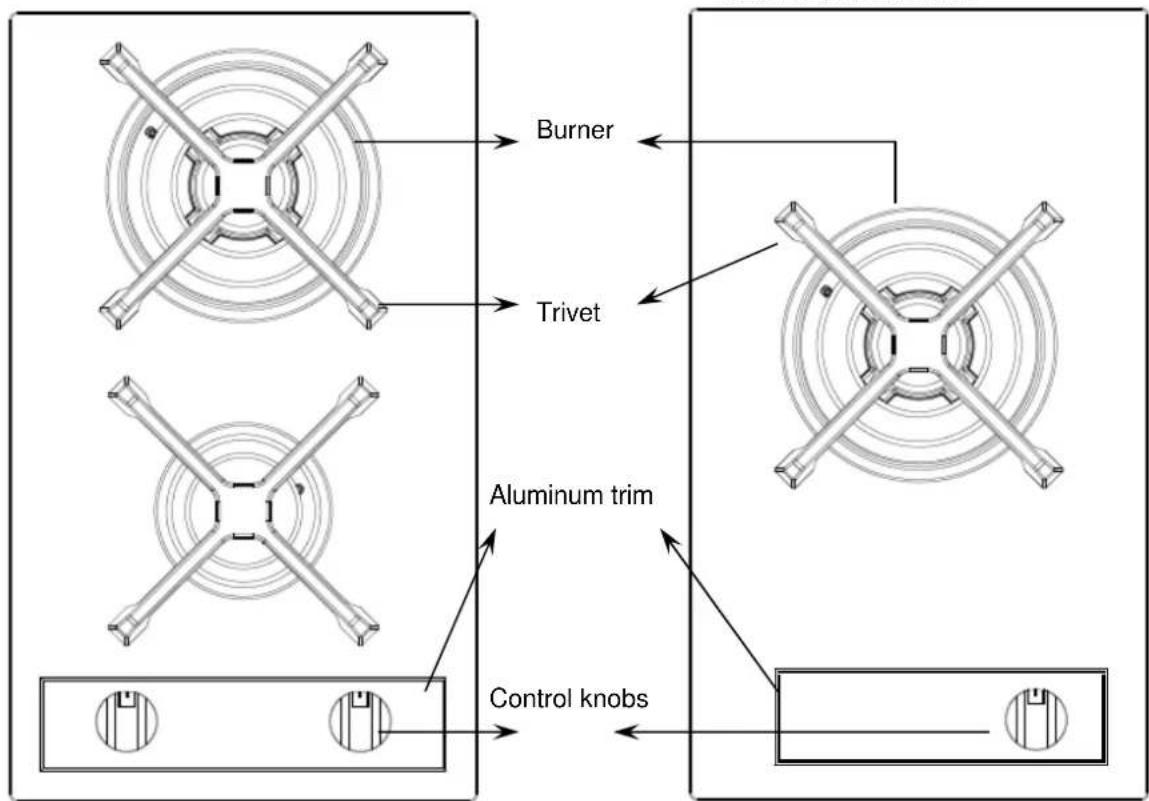 Burner Trivet Aluminum trim Control knobs
