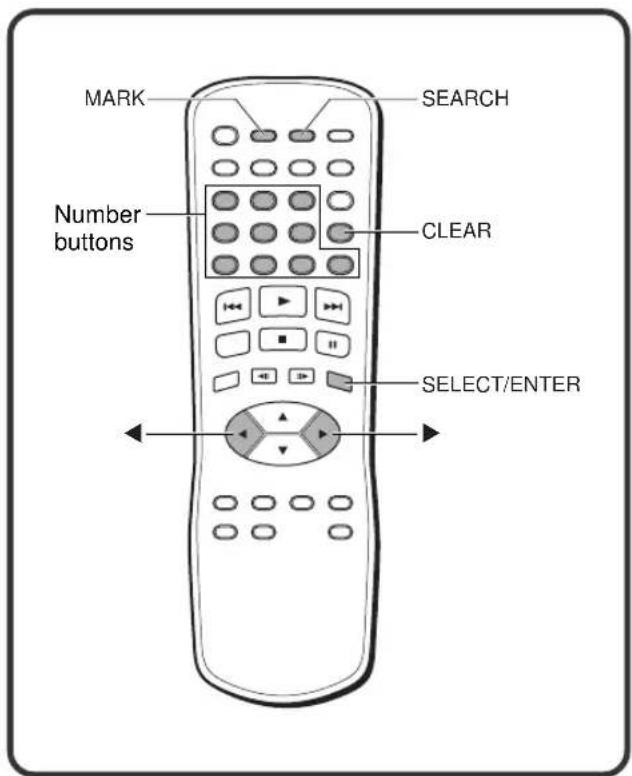 MARK SEARCH Number buttons CLEAR SELECT/ENTER