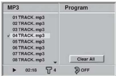 MP3 01 TRACK.mp3 02 TRACK.mp3 03 TRACK.mp3 ✓ 04 TRACK.mp3 05 TRACK.mp3 06 TRACK.mp3 07 TRACK.mp3 08 TRACK.mp3 Program Clear All ▶ 02:18 4 OFF