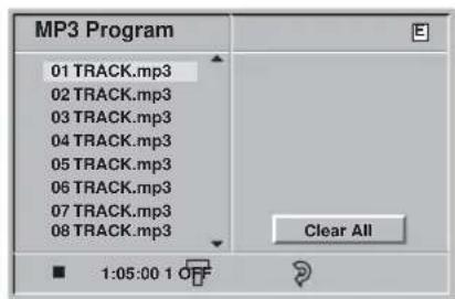 MP3 Program 01 TRACK.mp3 02 TRACK.mp3 03 TRACK.mp3 04 TRACK.mp3 05 TRACK.mp3 06 TRACK.mp3 07 TRACK.mp3 08 TRACK.mp3 Clear All 1:05:00 1 OFF