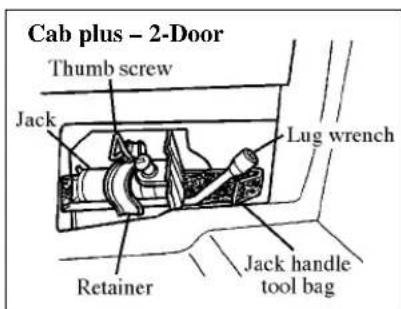 MAZDA B2300 (2001) - ▼To remove the jack, jack handles and lug wrench: - 1