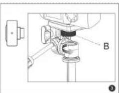 Technical diagram showing mechanical assembly with labeled component B and numbered marker 3