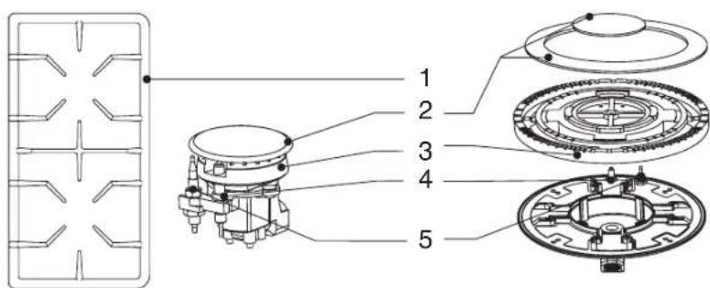 Technical diagram of a mechanical component with numbered parts, showing exploded and assembled views.