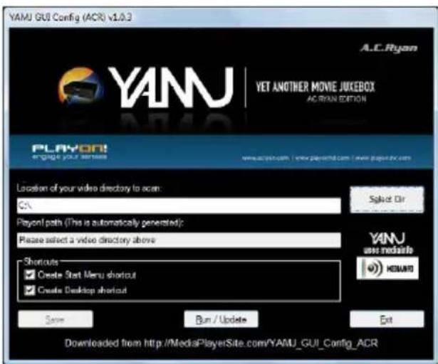 YAMU GUI Config (ACR) v1.0.3 A.C.Ryan YANU YET ANOTHER MOVIE JUKEBOX AC RAN EDITION PLAYON! engage your services www.acjran.com | www.playon.com | www.puyan.it.com Location of your video directory to acen: C# Payon! paths (This is automatically generated): Please select a video directory above Shortcuts ✓ Create Start Menu shortcut ✓ Create Desktop shortcut Save Run / Update Edit Downloaded from http://MediaPlayerSite.com/YAMU GUI_Config_ACR