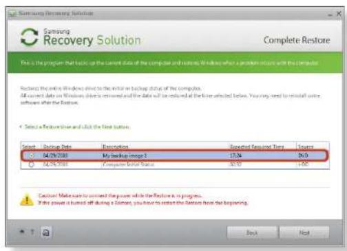 SAMSUNG NP-NC110P - Select a Complete Backup restoration point in the restoration point selection screen and click the Next button. The system is restarted. - 1