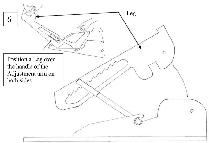 6 Leg Position a Leg over the handle of the Adjustment arm on both sides