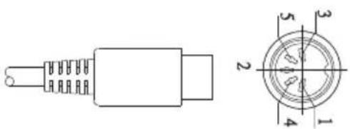 Technical drawing of a cylindrical component with internal structure and cross-sectional view labeled with dimensions 1, 2, 3, 4, and 5.