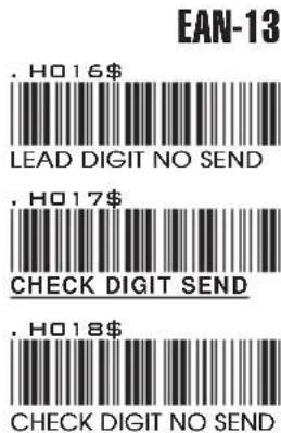 . HO16$ LEAD DIGIT NO SEND . HO17$ CHECK DIGIT SEND . HO18$ CHECK DIGIT NO SEND EAN-13