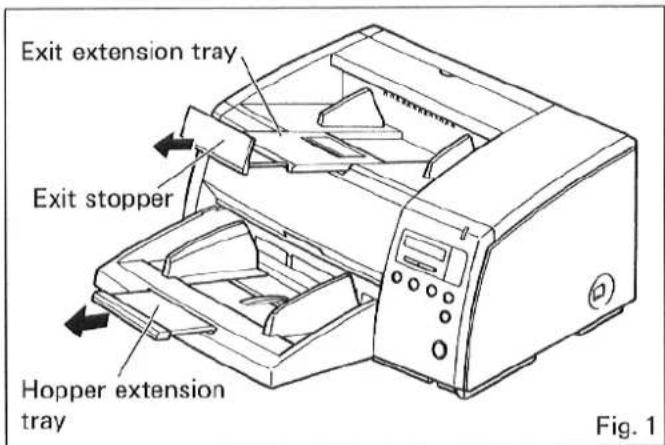 Exit extension tray Exit stopper Hopper extension tray Fig. 1