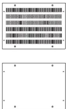 Two labeled diagrams showing a rectangular panel with '6' and '3' corners, and a vertical bar chart with alternating black and white bars.