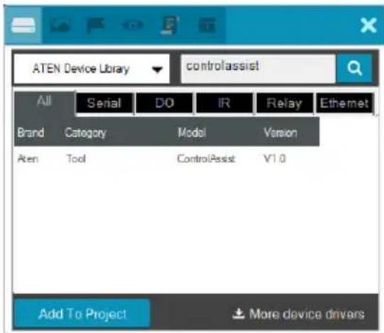 ATEN Device Library controlassist All Serial DO IR Relay Ethernet Brand Category Model Version Aten Tool ControlAssist V1.0 Add To Project More device drivers