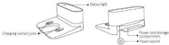Status light Charging contact pins Power cord storage compartment Power socket
