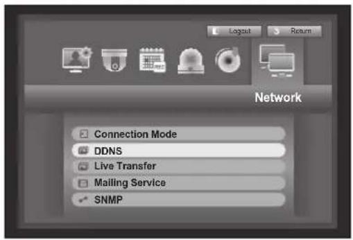 Network Connection Mode DDNS Live Transfer Mailing Service SNMP