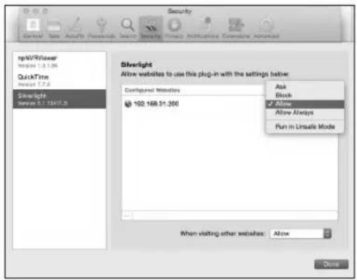 spVIR/Power Version 1.3.1.05 QuickTime Version 1.7.2 Silverlight Version 5.1.18x1.0 Silverlight Allow websites to use this plug-in with the settings below: Configured Websites 192.168.31.300 Ask Block Allow Always Put in Linsafe Mode When visiting other websites: Allow Done