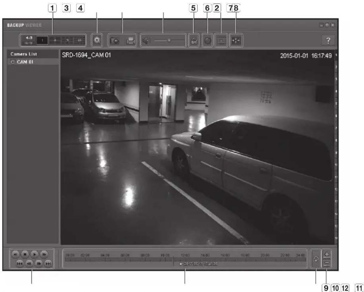 BACKUP VIEWER 4:3 16:19 Camera List CAM 01 SRD-1694_CAM 01 2015-01-01 16:17:49 2015-01-01 16:45:20 9 10 12 11