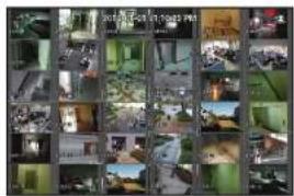 Grid of surveillance camera feeds with visible text labels and images, likely from a surveillance system or data collection.