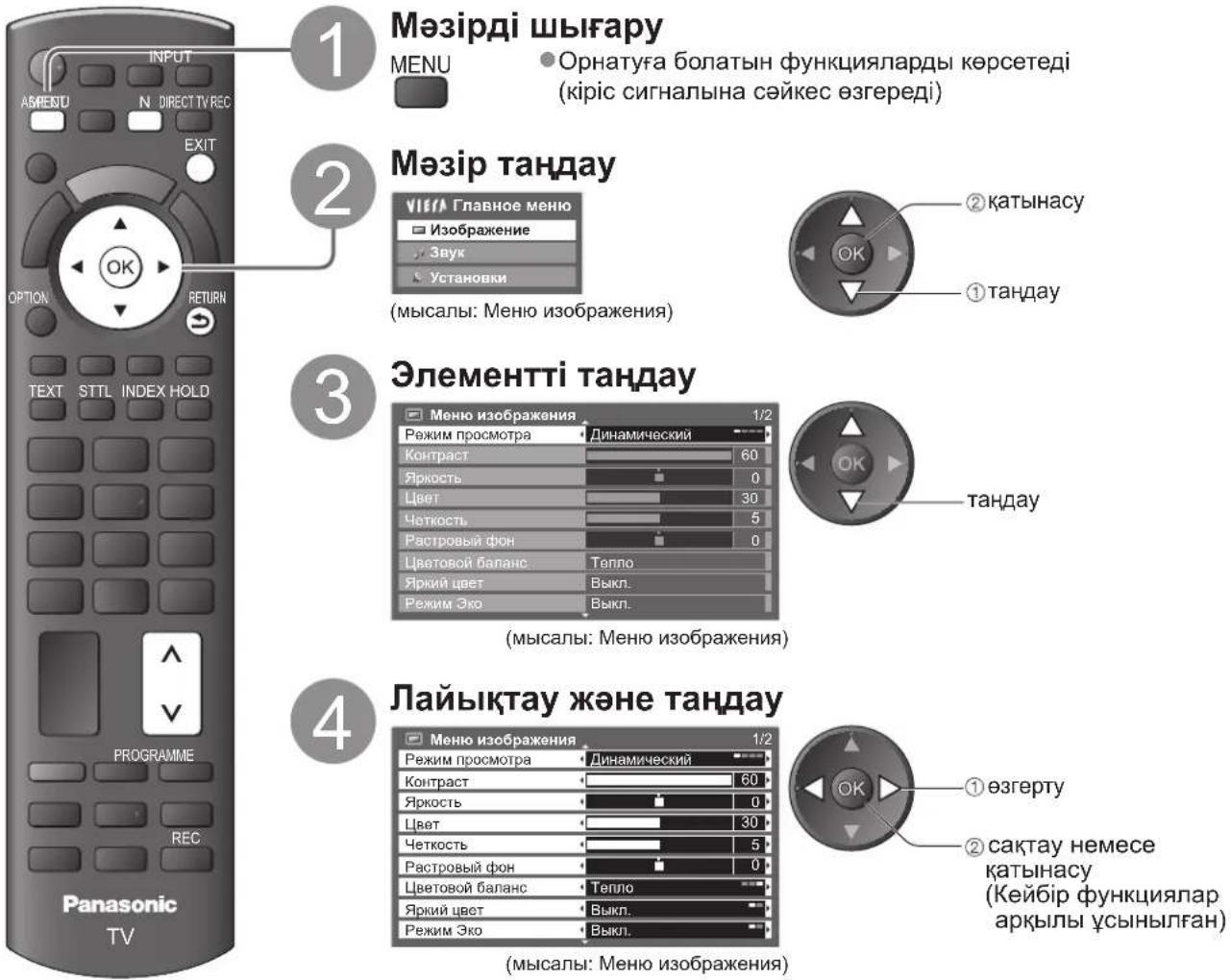 PANASONIC TX-PR46U20 - Мәзір функцияларын пайдалану әдісі - 1