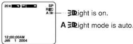 20X SP REC A 3D 12:00:00AM JAN 1 2004 Right is on. A Right mode is auto.