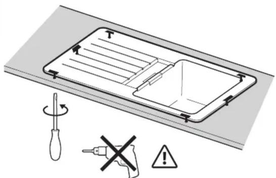 Diagram illustrating screwdriver tool and warning symbols for cleaning a component, including rotation, nozzles, and warning sign.