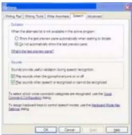 Writing Text | Writing Tools | Office Names | Connect | Assistant Decision When the alternate list is not available in the active program: Show the next previous name automatically when starting to decide Do not automatically show the last previous name. What is the next previous name? Schedule Schedule provides useful notification during speech recognition. Flag sounds when the questions turn on or off Step sounds when speech is recognized or cannot be recognized To select which some command categories are recognized, use the Common Command Connection dialog To assign keyboard key to control speech inside, use the Extended Mode File Connection dialog OK Cancel Help Cancel