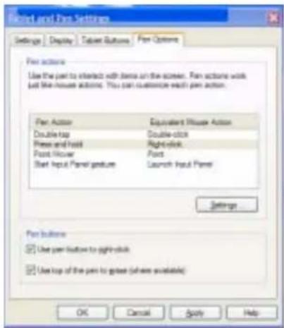 Panel and Pan Settings Settings Display Talent Options Pan Options Pan actions Use the pan to interact with demo on the screen. Pan actions will just like house actions. You can customize each pan action. Pan Action Equivalent Mouse Action Double tag Double-click Press and hold Rights-click Point mouse Front Start Input Panel gesture Launch Input Panel Settings Pan buttons Use pan location to light-click Use top of the pan to pane (where available) OK Cancel Apply Help