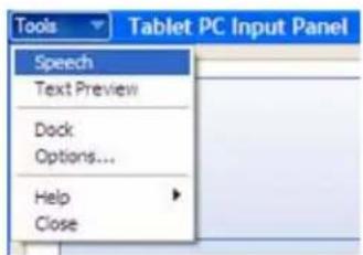 Tools Tablet PC Input Panel Speech Text Preview Dock Options... Help Close