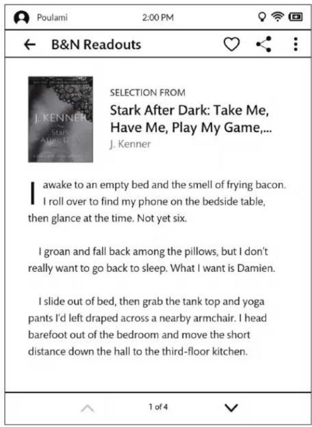 Poulami 2:00 PM ← B&N Readouts SELECTION FROM J. KENNER Stark After Dark: Take Me, Have Me, Play My Game,... J. Kenner I awake to an empty bed and the smell of frying bacon. I roll over to find my phone on the bedside table, then glance at the time. Not yet six. I groan and fall back among the pillows, but I don't really want to go back to sleep. What I want is Damien. I slide out of bed, then grab the tank top and yoga pants I'd left draped across a nearby armchair. I head barefoot out of the bedroom and move the short distance down the hall to the third-floor kitchen. 1 of 4