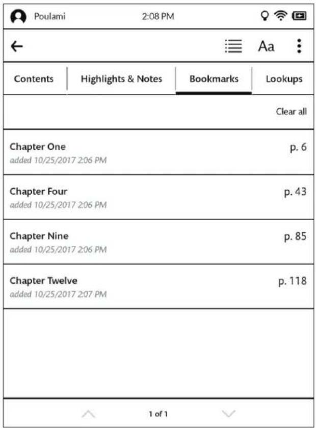 Poulami 2:08 PM ← Aa : Contents Highlights & Notes Bookmarks Lookups Clear all Chapter One p. 6 added 10/25/2017 2:06 PM Chapter Four p. 43 added 10/25/2017 2:06 PM Chapter Nine p. 85 added 10/25/2017 2:06 PM Chapter Twelve p. 118 added 10/25/2017 2:07 PM 1 of 1