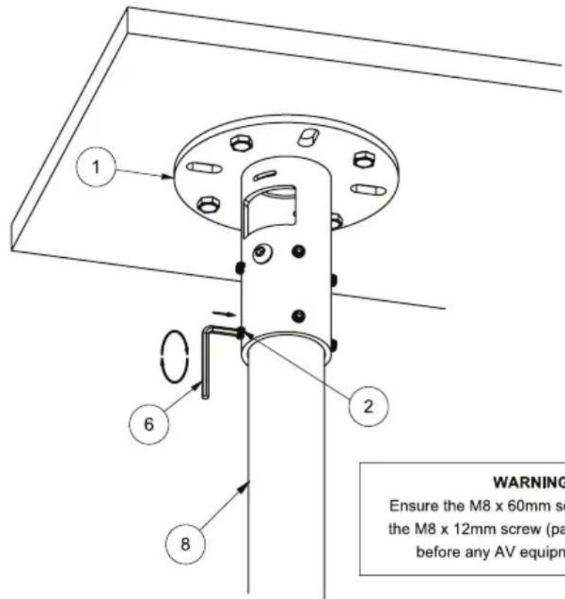 WARNING Ensure the M8 x 60mm sc the M8 x 12mm screw (pa before any AV equipm