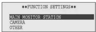 **FUNCTION SETTINGS** MAIN MONITOR STATION CAMERA OTHER