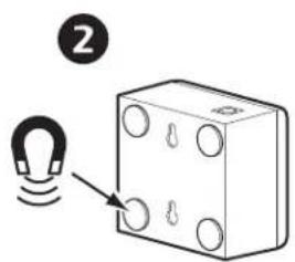 Diagram showing a light bulb connected to a block with labeled pins and an arrow pointing to it, marked with number 2.