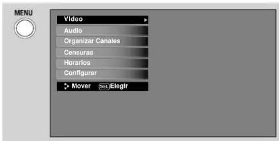 MENU Video Audio Organizar Canales Censuras Horarios Configurar Mover SEL Eteglir