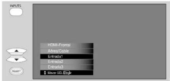 INPUTS HDMI-Frontal Aérea/Cable Entrada1 Entrada2 Entrada3 Mover SEL Elsgir