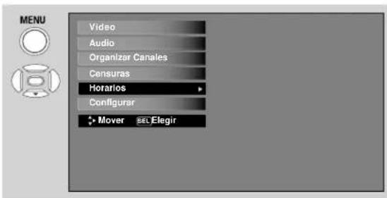 MENU Video Audio Organizar Canales Censuras Horarios Configurar Mover set Elegir