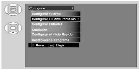 Configurar Configurar el Menu Configurar el Salva Pantallas Configurar Entradas Subtitulos Configurar el Inicio Rápido Restablecer el Programa Mover SE Elegir