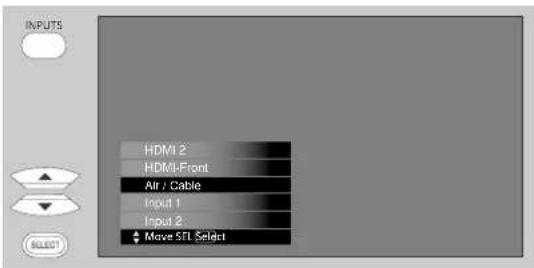 INPUTS HDMI 2 HDMI-Front Air / Cable Input 1 Input 2 Move SFL Select