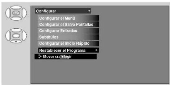 Configurar Configurar el Menú Configurar el Saiva Pantallas Configurar Entradas Subtitulos Configurar el Inicio Rápido Restablecer el Programa Mover suElégir