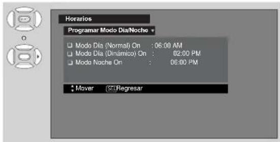 Horarios Programar Modo Dia/Noche □ Modo Dia (Normal) On : 06:00 AM □ Modo Dia (Dinámico) On : 02:00 PM □ Modo Noche On : 06:00 PM + Mover SETRegresar