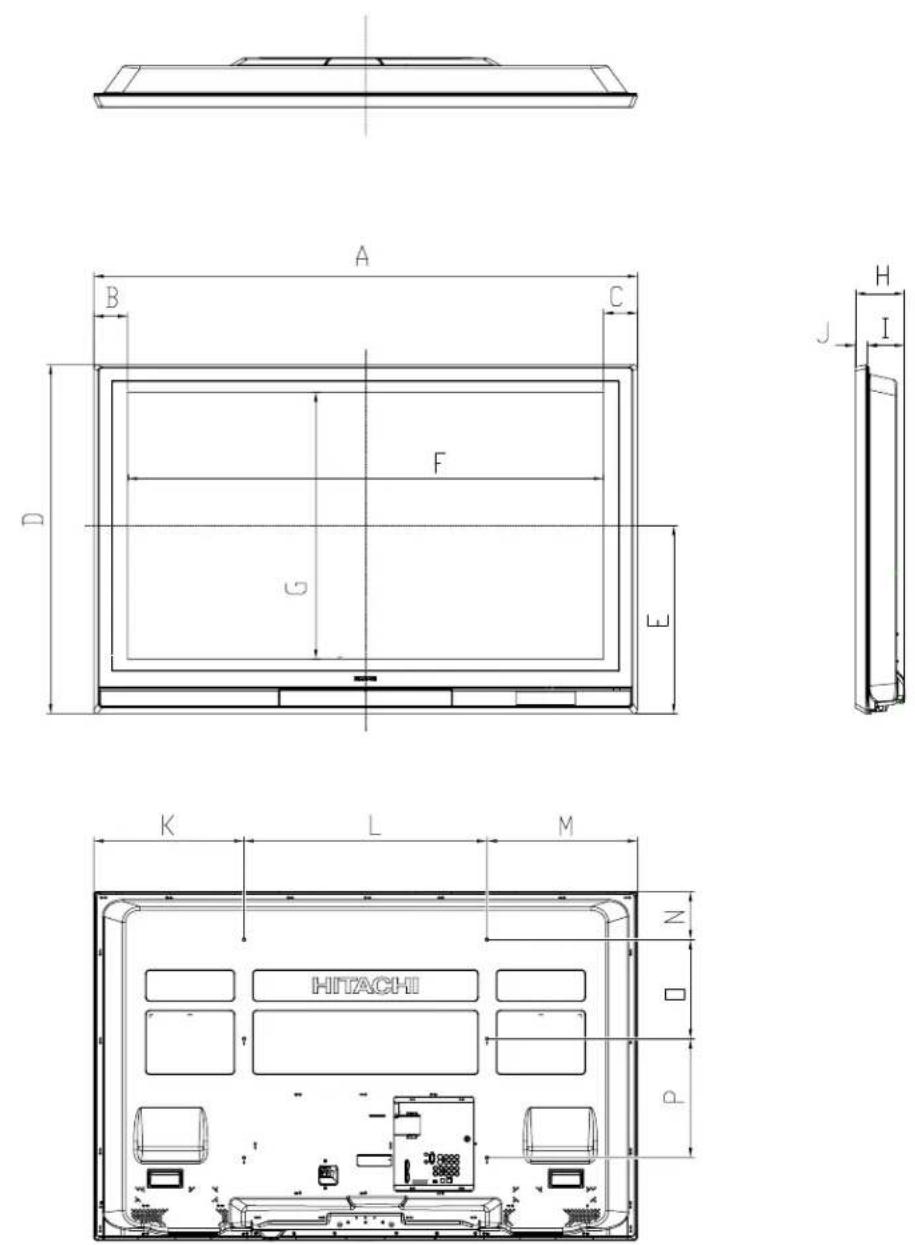 HITACHI P55H4011 - Set Dimensions - 1