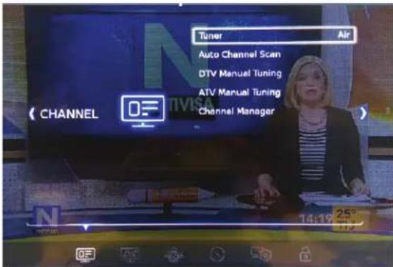 Tuner Air Auto Channel Scan DTV Manual Tuning ATV Manual Tuning Channel Manager CHANNEL 0F 25° 14:19