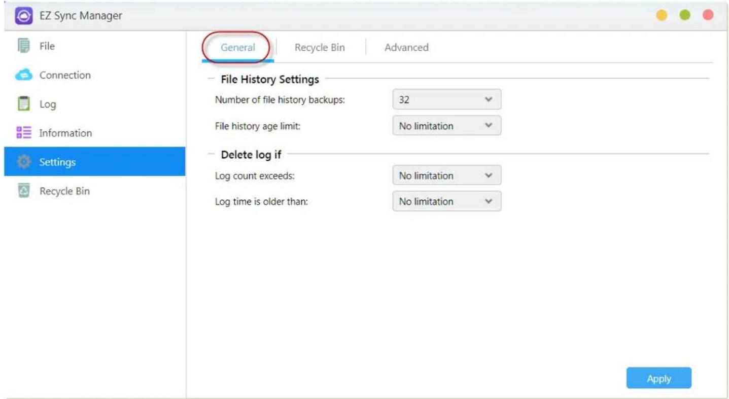 Asustor AS6204RD - Settings: General, Recycle Bin, Advanced. - 1