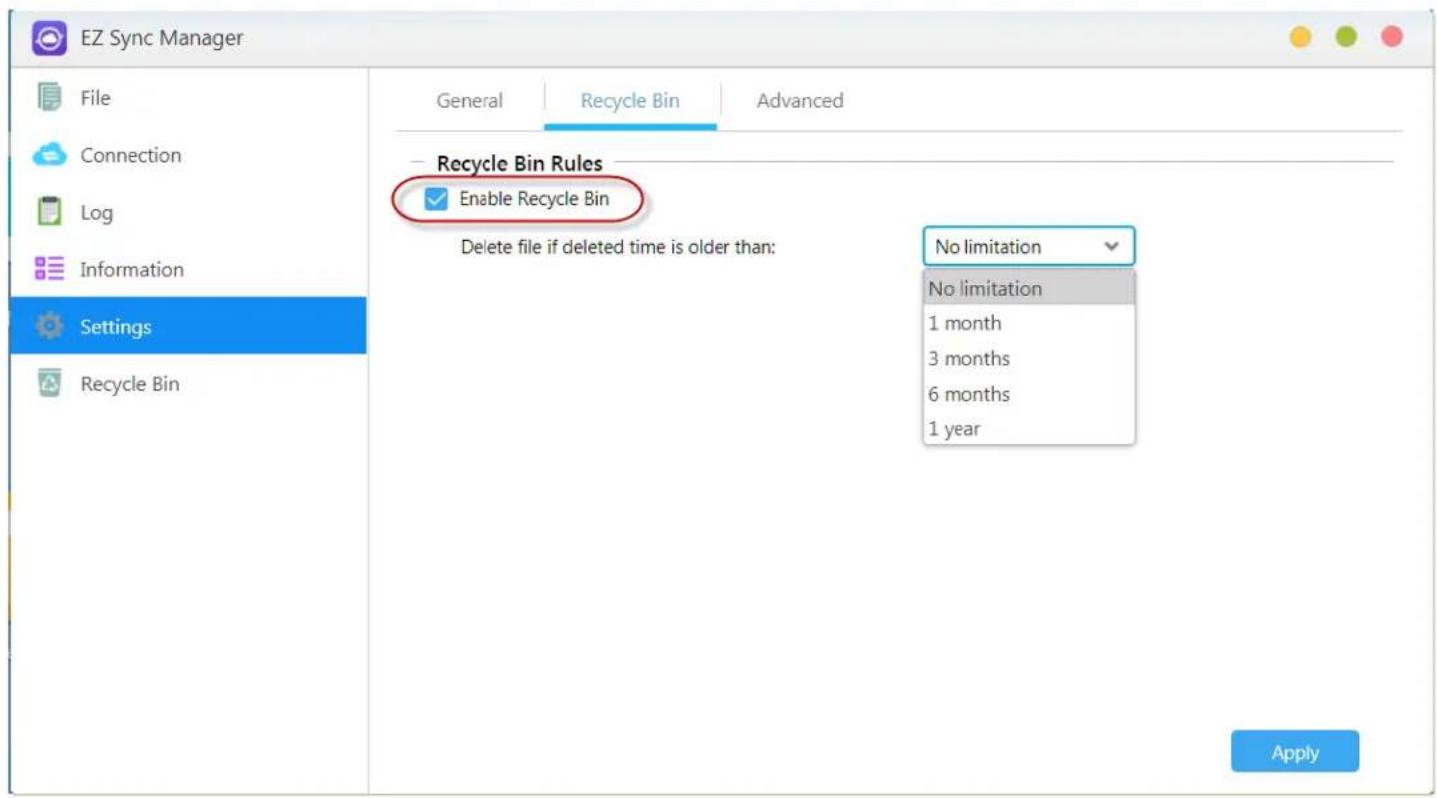 Asustor AS6204RD - Settings: General, Recycle Bin, Advanced. - 2